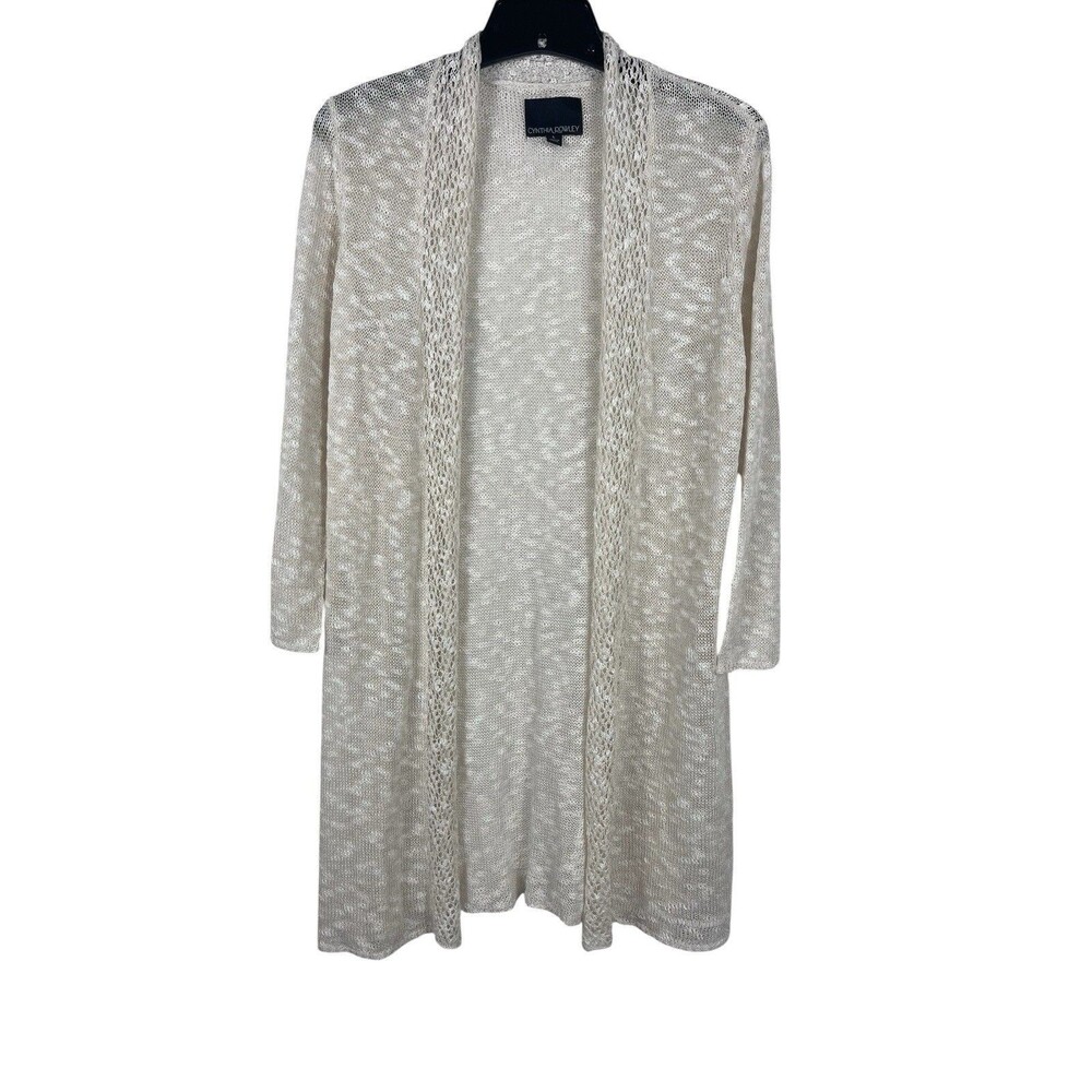 Cynthia Rowley Open Front Cardigan L Ivory Linen Blend Lightweight Top Beachy